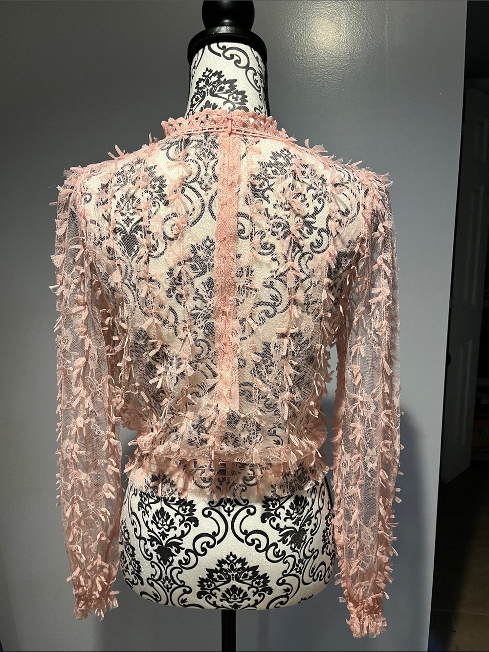 Delicate sheet Pink Lace Peplum Blouse - Picture 3 of 5